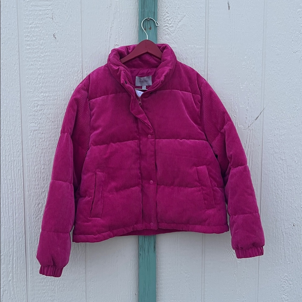 Love Tree Corduroy Puffer Jacket Large Hot Pink barbiecore Cropped Quilted Coat